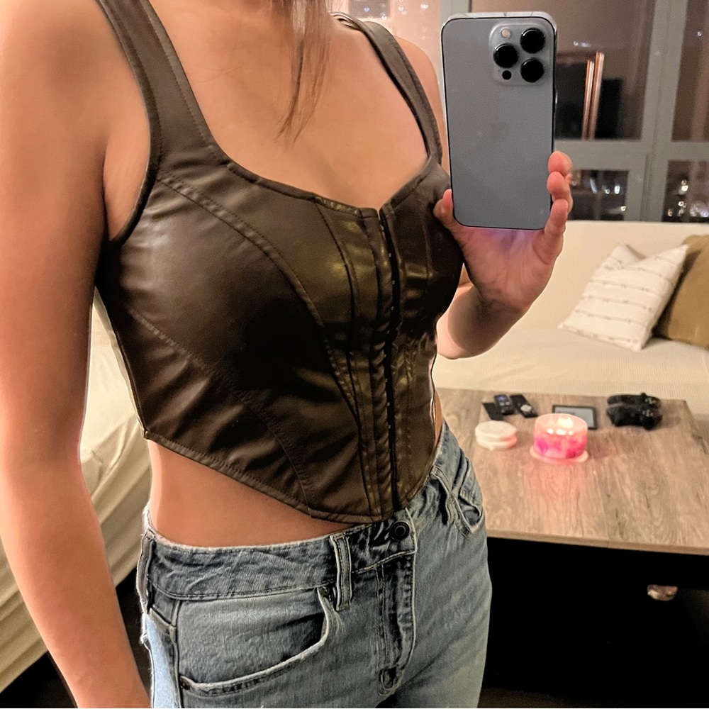 Brown Faux Leather Corset Top